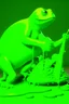 Placeholder: beeple artist throwing paint brusht at inflatable green frog