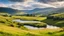 Placeholder: View in the English Lake District with beautiful sky, late afternoon sunshine, stone walls enclosing the fields, mountains and U-shaped valleys, river, lake, calm, peaceful, tranquil, rule of thirds, beautiful composition, exquisite detail