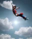 Placeholder: Ultra realistic speed clouds sky scene, wide angle view, strong men falling down with many Childs background, circus clothing style, feather color clothing, free jumping flying, many trinkets, hair monster, many jelly beans, balls, color smoke, smile, happy, extreme, wind, clouds sea, 20,000 feet altitude, stratosphere, soft color, highly detailed, unreal engine 5, ray tracing, RTX, lumen lighting, ultra detail, volumetric lighting, 3d, finely drawn, high definition, high resolution.