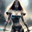 Placeholder: Epic full body picture portrait of busty atletic young beautiful Superwoman with greatsword Luis Royo styles