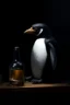 Placeholder: penguin with alcohol problem, dark painting oil painting.