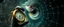 Placeholder: close up of cuckoo in the fish eye web, interdimensional portal, with a pocket watch with a chain in its claw