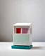 Placeholder: Inspired by Mark Rothko, gestalt theory, intricate brutalist miniature porcelain sculpture of vacant street commercial kiosk on legs, circa 2000, in a contemporary urban art gallery, pure and clean materials.Eye-catching, vivid, product-focused, sharp focus.