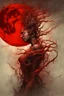 Placeholder: A dramatic digital painting portraying a figure under the Red Moon, veins pulsing, claws of temptation visible, soul in turmoil. In the style of Giger and Salvador Dali and Van Gogh, vivid colors, swirling brushstrokes, highly detailed, 8k resolution, surrealistic., by Ryohei Hase, Agnes Cecile, Raymond Swanland, Anne Bachelie