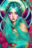 Placeholder: turquoise hair and infinite eyes, arrived using an internal astrolabe navigation from another dimension, she can control your mind with otherwoldly hypnotic beauty, psychadelic and uncommon colorful masterpiece by diego fernandez and Lou LL and klimt trending on