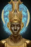 Placeholder: black male African Egyptian alien, cracks in the voodoo head, wicked, diamond eyes, crown, blood, 8k, finely detailed, photo realistic, leopard robe turquoise skull head gold dragon space alien rain skeleton gold teeth silver crown silver space suit spaceships