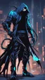 Placeholder: Mix between venom symbiote and Reaper in solo leveling shadow style with neon glowing blue