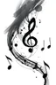 Placeholder: A realistic drawing in negative space black ink on white background of a musical notes and twisted notes 3D with abstract brushstrokes to enhance sheets music pages max enrist