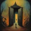 Placeholder: secret doorway, nightbreed cabal, abstract nightmare art, by Graham Sutherland and Duy Huynh and Beksinski, mind-bending color ink illustration; album cover art, dynamic composition, sinister oddball masterpiece, dynamic composition, complex contrast