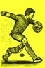 Placeholder: Woodcut, clean, soccer kick