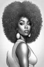 Placeholder: Create a coloring page of a beautiful curvy black female looking to the side with tight curly afro. No shading, No color, define lines, clean lines