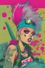 Placeholder: Digital illustration of comic book style cartooned Tank girl, 90s riot girl look, punk aesthetics, collage.