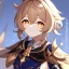 Placeholder: Genshin woman, Clear Focus High resolution, Calm Background, Light skinned woman, Brown short beatiful hair, Yellow sparkling eyes, Very Beatiful Face, Splash art