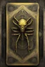 Placeholder: sacred geometry framed playing card on parchment, black and yellow spider queen fractal mummy relief with shadows boss card in the style of Giger and fallout 4 ,,bokeh like f/0.8, tilt-shift lens 8k, high detail, smooth render, down-light, unreal engine