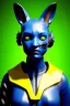 Placeholder: Medium Close Up Portrait, Front image. cyberpunk, rabbit mask, Chinese woman, yellow short hair. latex, glossy suit. Yellow, black, red, color. Star Wars style. Color background, photo studio. Avatar image, highly detailed, concept art, smooth, unreal engine 5, god rays, ray tracing, RTX, lumen lighting, ultra detail, volumetric lighting, 3d, finely drawn, high definition, high resolution.