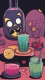 Placeholder: Gothic style iced juice shot, soft light, 90s cartoon style