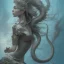 Placeholder: sango fantasy, fantasy magic, intricate, sharp focus, illustration, highly detailed, digital painting, concept art, matte, artgerm and paul lewin and kehinde wiley, masterpiece sexy lips Asian afro lips black African lady body mermaid silver Dragon head silver space lady sea under water mermaid pretty skull