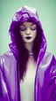 Placeholder: painting by koson ohara and marta bevacqua, portrait of a beautiful goth woman with long black hair, wearing a plastic raincoat, purple neon lighting, 8k, high quality, highly detailed