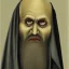 Placeholder: Nosferatu four yellow eyes with tentacle beard grey skin and vampire fangs as a Russian Orthodox bishop