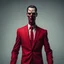 Placeholder: a sinister figure wearing a red suit with a red tie who is missing the skin on his face