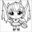 Placeholder: create a 2d black outline, " kawaii devil girl with bat wings coloring book for kids", coloring page, low details design, black contour, coloring page design, colorful , card style, coloring page for kids, halloween backgorund,sketch style,