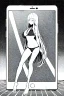 Placeholder: bikini long hair thin girl with leg in abyss pool, greyscale, cool pose, screen tones