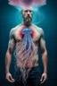 Placeholder: a man's torso and the other half jellyfish