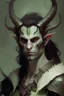 Placeholder: Demonio hombre de piel blanca y cabello marron hermoso con cuernos pequeños y armadura negra y verde