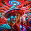 Placeholder: AI hippie selfie in strange twisted psychedelic fluorescent mushroom mirror arcade hall , photo-realistic, shot on Hasselblad h6d-400c, zeiss prime lens, bokeh like f/0.8, tilt-shift lens 8k, high detail, smooth render, down-light, unreal engine, downlight