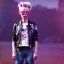 Placeholder: Tilda swinton toddler, full body, leather jacket, floral shirt, floral skirt, Nike sneaker, soft skin, city background, dramatic lighting, hyper realistic