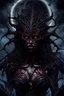 Placeholder: A dramatic digital painting portraying a horror monster under the Moon, veins pulsing, claws of temptation visible, soul in turmoil. In the style of Luis Royo and Boris Vallejo and Giger, vivid colors, swirling brushstrokes, highly detailed, 8k resolution, surrealistic., juicy emotions, painting, gloomy fantasy, gloomy day, dark world, portrait, oil and graphite, wide strokes, a weaving frame around, by Ryohei Hase, Agnes Cecile, Raymond Swanland, Anne Bachelier