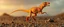 Placeholder: a Spinolestes with no hair or wool, and orange lizard like skin, running crazy like a dino