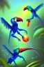 Placeholder: blue spider fight with a toucan, Neo-Impressionism, trending on artstation, jungle setting, soft pastel colors, mystical, acrylic paint,