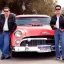 Placeholder: a 50s Greaser BAND standing in front of a hot rod