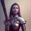 Placeholder: worrior woman with axe, wearing armor, blue lighting sky, red armor, realistc 3d render --test --creative