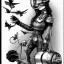 Placeholder: great illustrator, spanish, pencil sketch of a cute girl, beautiful, steampunk syle, black and white. Helmet with tubes. glasses. Machinery in the background. robotic bird flying. High details.