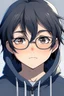 Placeholder: An anime boy with glasses, fluffy black hair, wearing a hoodie