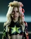 Placeholder: portrait, Shakira, blonde artist, angry, Realistic image, MMA robe, hoodie, mma gloves, loose long hair, fight pose, eyes, make-up, gold line make-up, moisture, sweat, fog, goddess, Neon colors, leds. Black background, photo studio, concept art, smooth, unreal engine 5, god lights, ray tracing, RTX, lumen lighting, ultra detail, volumetric lighting, 3d, finely drawn, high definition, 4k.