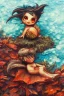 Placeholder: cute tiny ocean demon sitting on a fallen leaf, intricately detailed, photorealistic, oil on canvas, trending on art station, high definition, hdr, cute, beautiful in sunshine