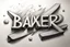 Placeholder: a drawing with sketch lead pencil, The word "BAXER" floating like a big sign, strong painting