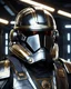 Placeholder: star wars bald male corellian pilot wearing pearlescent black and gunmetal grey First Order special forces heavy assault stealth commando armor and helmet with gold trim inside the jedi temple, hyperdetailed, dynamic lighting, hyperdetailed background, 8k resolution, volumetric lighting, light skin, fully symmetric details