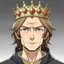 Placeholder: Brown haired middle age man, king crown, anime style, front facing, looking into the camera,