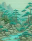 Placeholder: Cyan moorlands near hot springs painted by Qiu Ying