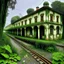 Placeholder: An abandoned haunted train station covered in vines painted by Gustav Klimt