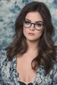 Placeholder: 1980's yearbook photo, Lucy Hale, 1980's clothing and hair styles, 4k UHD, photorealistic, ((big, full, plump, pouty lips:1.5)) black hair, big cat-eye eyeglasses, dark blue foggy gradated marble wall background - Lucy Hale is so hot it makes me all warm and fuzzy just looking at her face