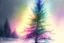 Placeholder: Christmas tree in the backyard, snowing, coloured bioluminescent light strings, misty evening, sunset smooth intricate beautiful lighting pencil sketch watercolor polished Soft focus warm light watercolor and ink