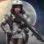 Placeholder: A girl with a beautiful and large military rifle in the galactic space