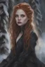 Placeholder: Vampire, eye candy Alexandra "Sasha" Aleksejevna Luss oil paiting style Artgerm Tim Burton, subject is a beautiful long ginger hair female frozen in a snowy forestvampire