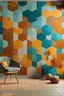 Placeholder: Paint HANDPAINTED WALL MURAL Arrange pentagons like interlocking tiles, creating a visually striking and intricate mosaic effect. Color Palette: Warm terracotta, mustard yellow, and muted teal.