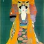 Placeholder: Retrato de cuerpo entero una Gheisha vestida con kimono muy guapa y voluptuosa con el estilo de Gustav Klimt